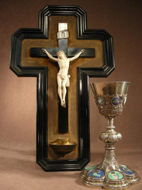 Antique Holy Water Wall Crucifix Ivory