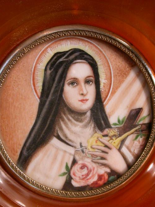 Rare Miniature Painting on Ivory St Therese of Lisieux 1930
