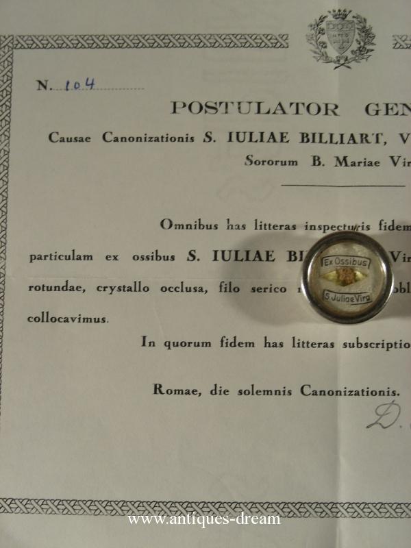 Relic. St Juliae Billiart.With Authentique Document.