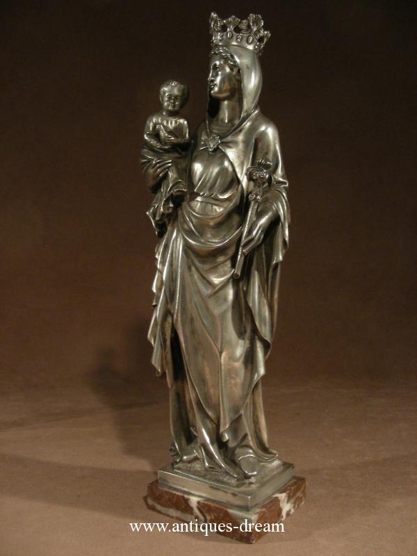 Silvered Bronze Virgin Marie and Child