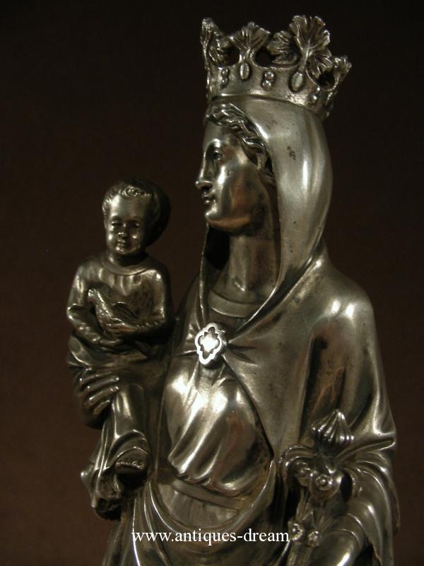 Silvered Bronze Virgin Marie and Child